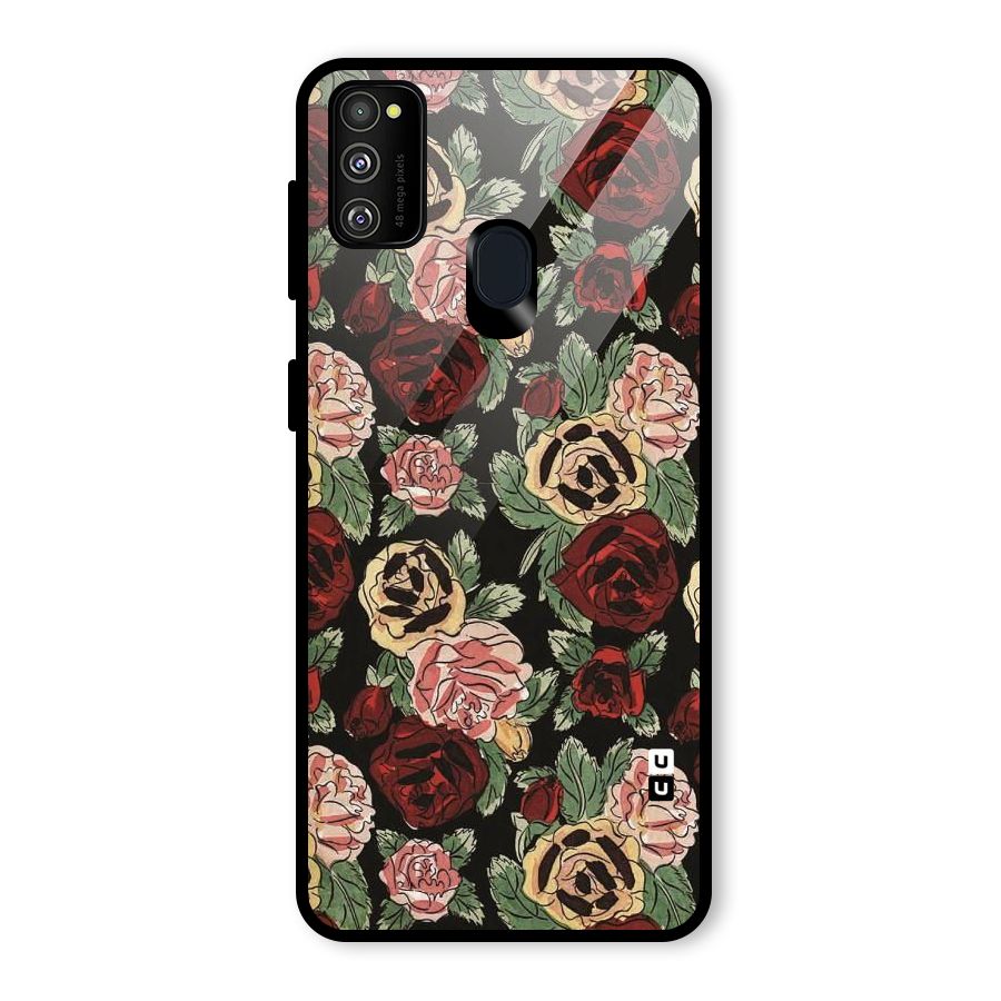 Dark Pastel Flowers Glass Back Case for Galaxy M30s