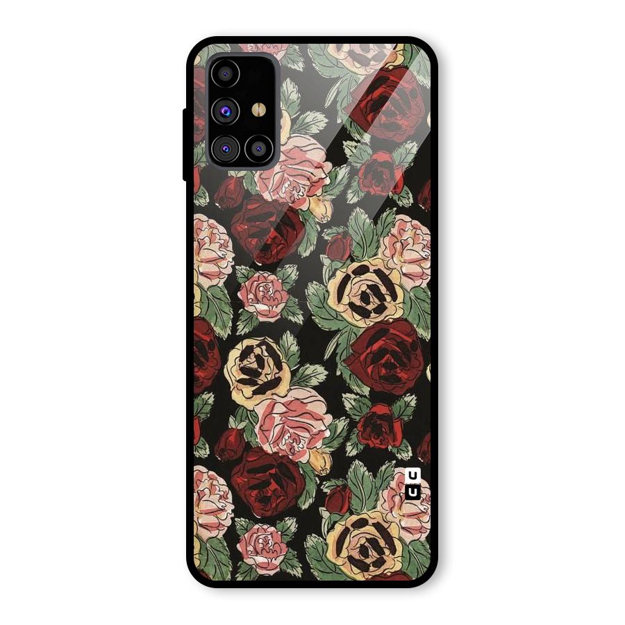 Dark Pastel Flowers Glass Back Case for Galaxy M31s