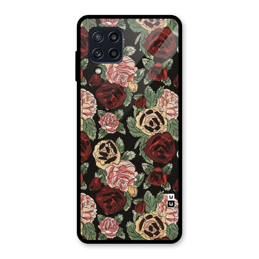 Dark Pastel Flowers Glass Back Case for Galaxy M32