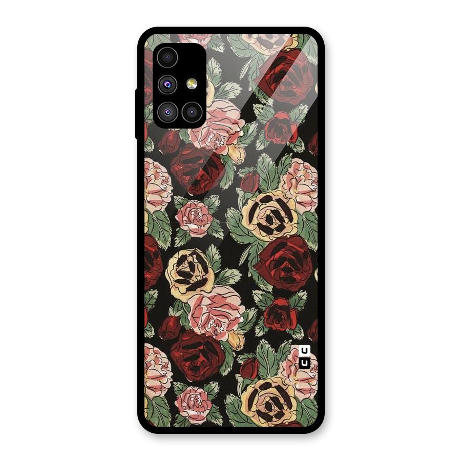 Dark Pastel Flowers Glass Back Case for Galaxy M51