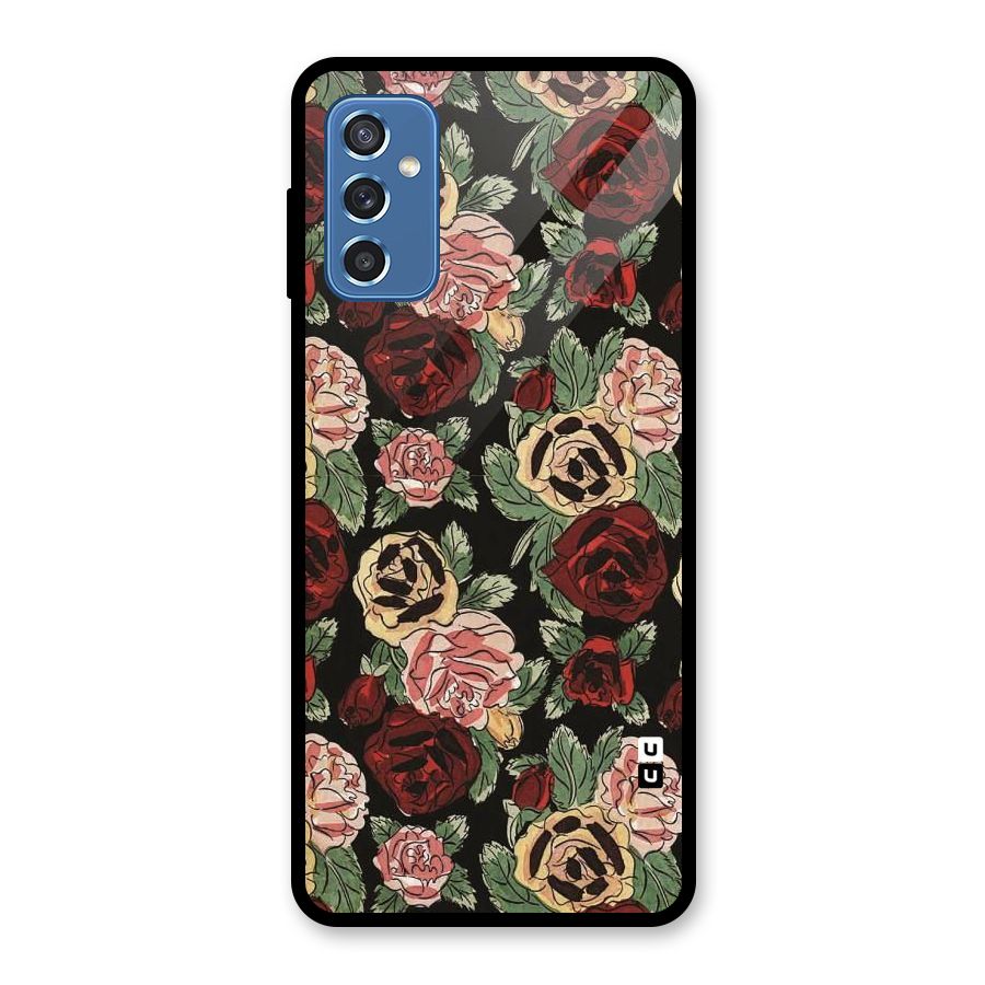 Dark Pastel Flowers Glass Back Case for Galaxy M52 5G