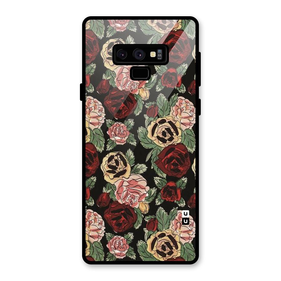 Dark Pastel Flowers Glass Back Case for Galaxy Note 9