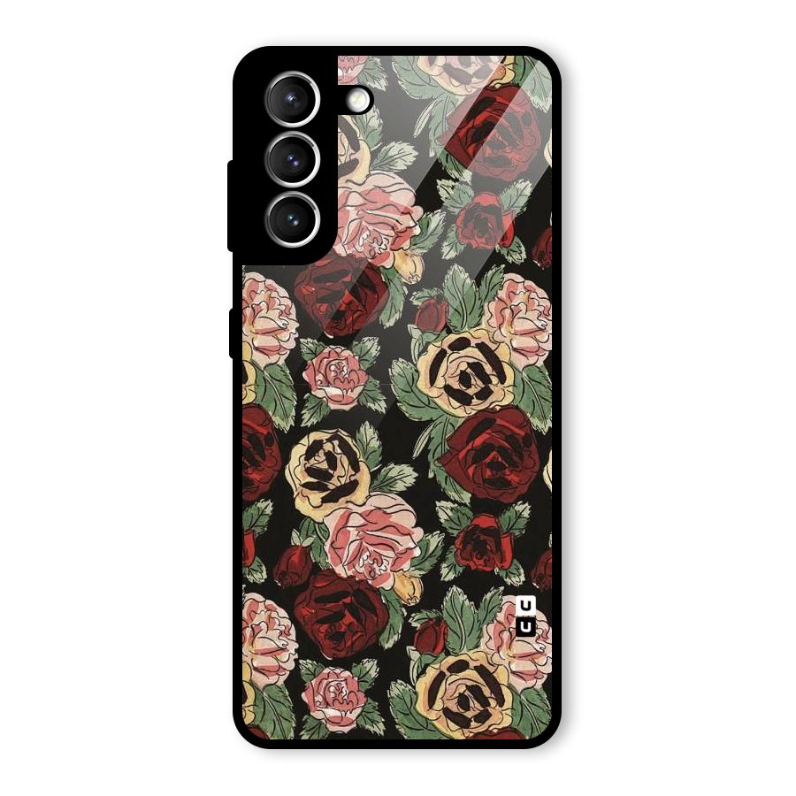 Dark Pastel Flowers Glass Back Case for Galaxy S21 5G
