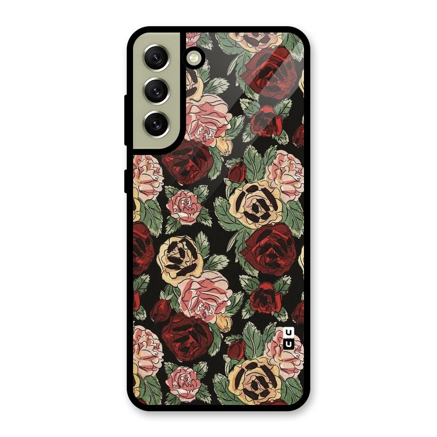 Dark Pastel Flowers Glass Back Case for Galaxy S21 FE 5G