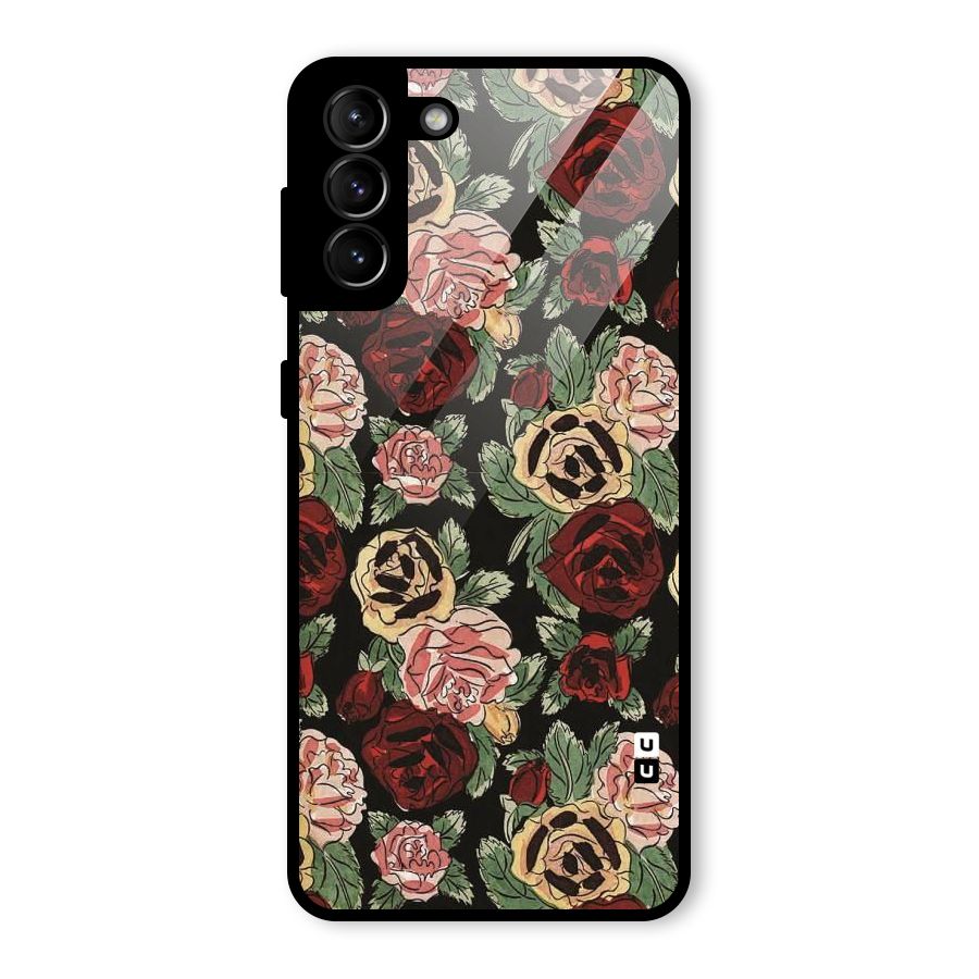 Dark Pastel Flowers Glass Back Case for Galaxy S21 Plus