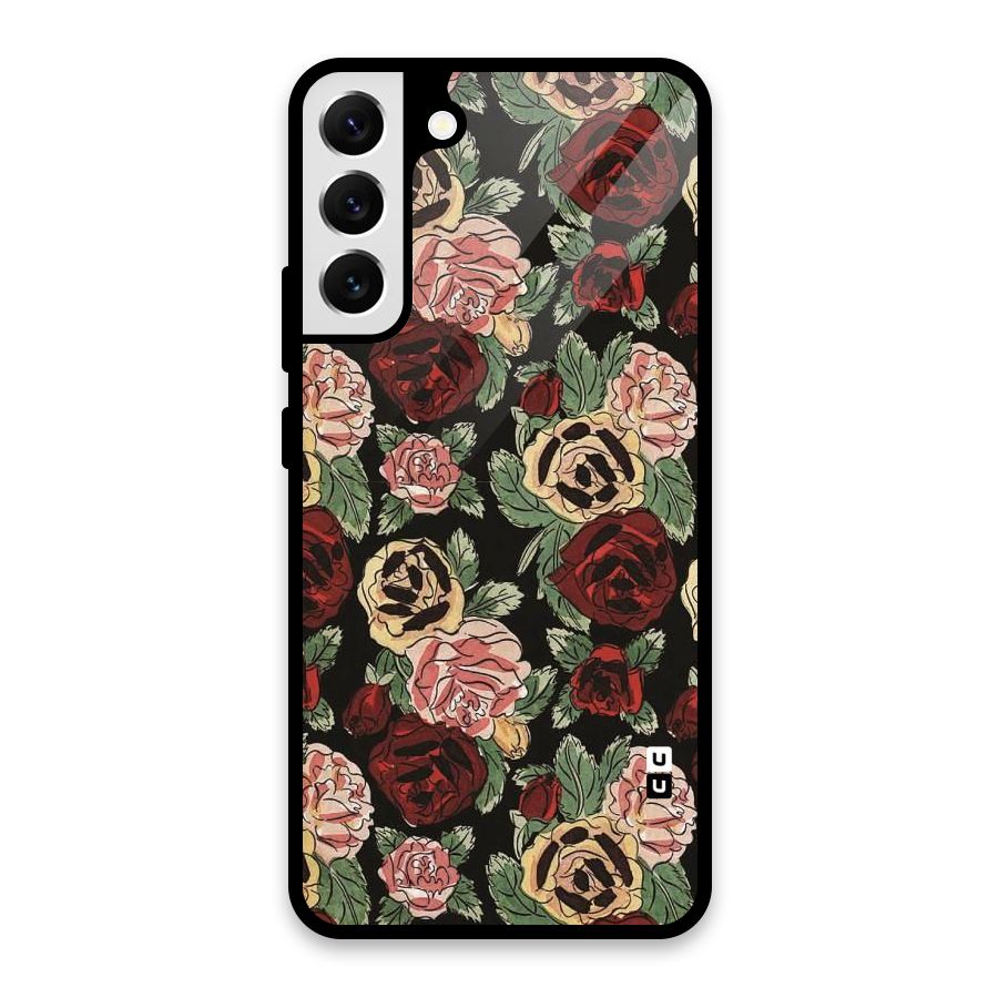 Dark Pastel Flowers Glass Back Case for Galaxy S22 Plus 5G