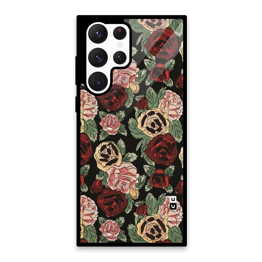 Dark Pastel Flowers Glass Back Case for Galaxy S22 Ultra 5G