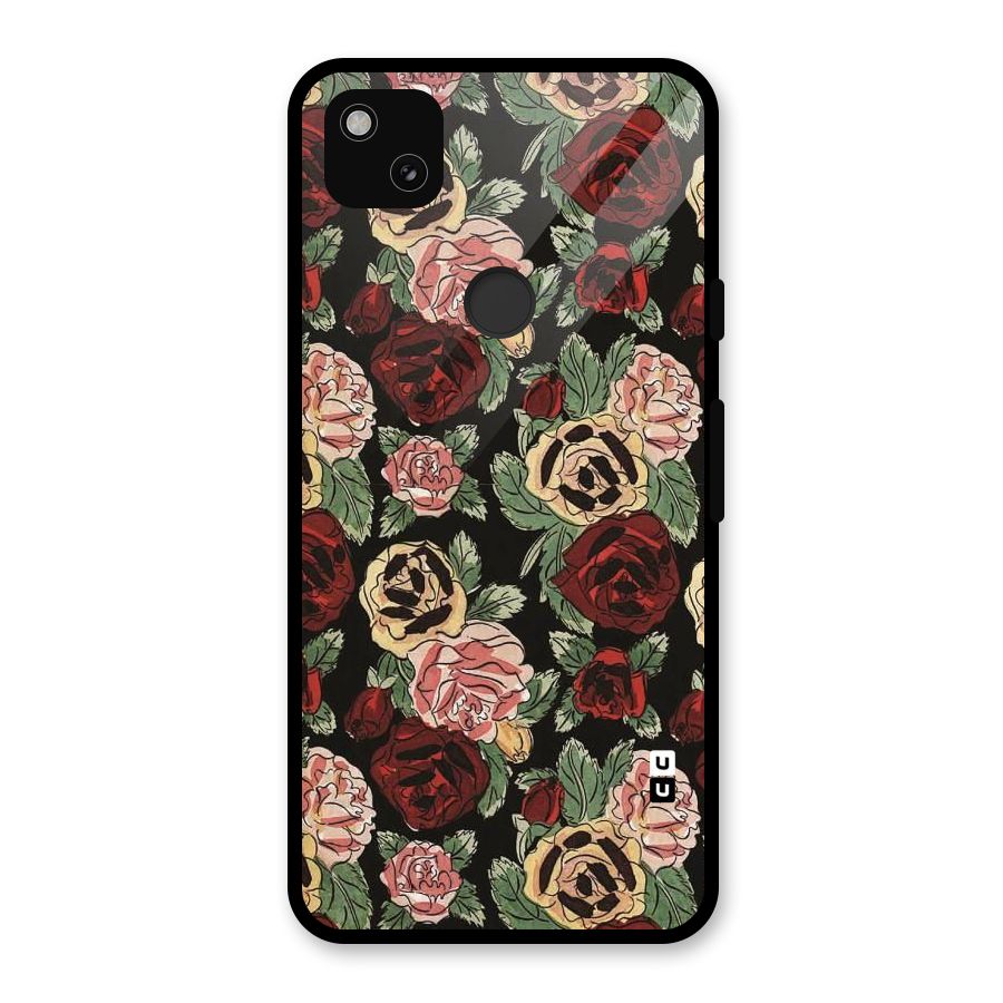Dark Pastel Flowers Glass Back Case for Google Pixel 4a
