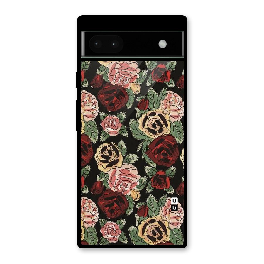 Dark Pastel Flowers Glass Back Case for Google Pixel 6a