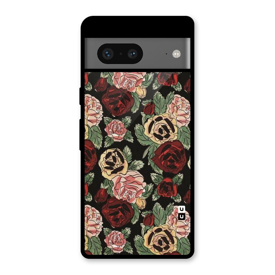Dark Pastel Flowers Glass Back Case for Google Pixel 7