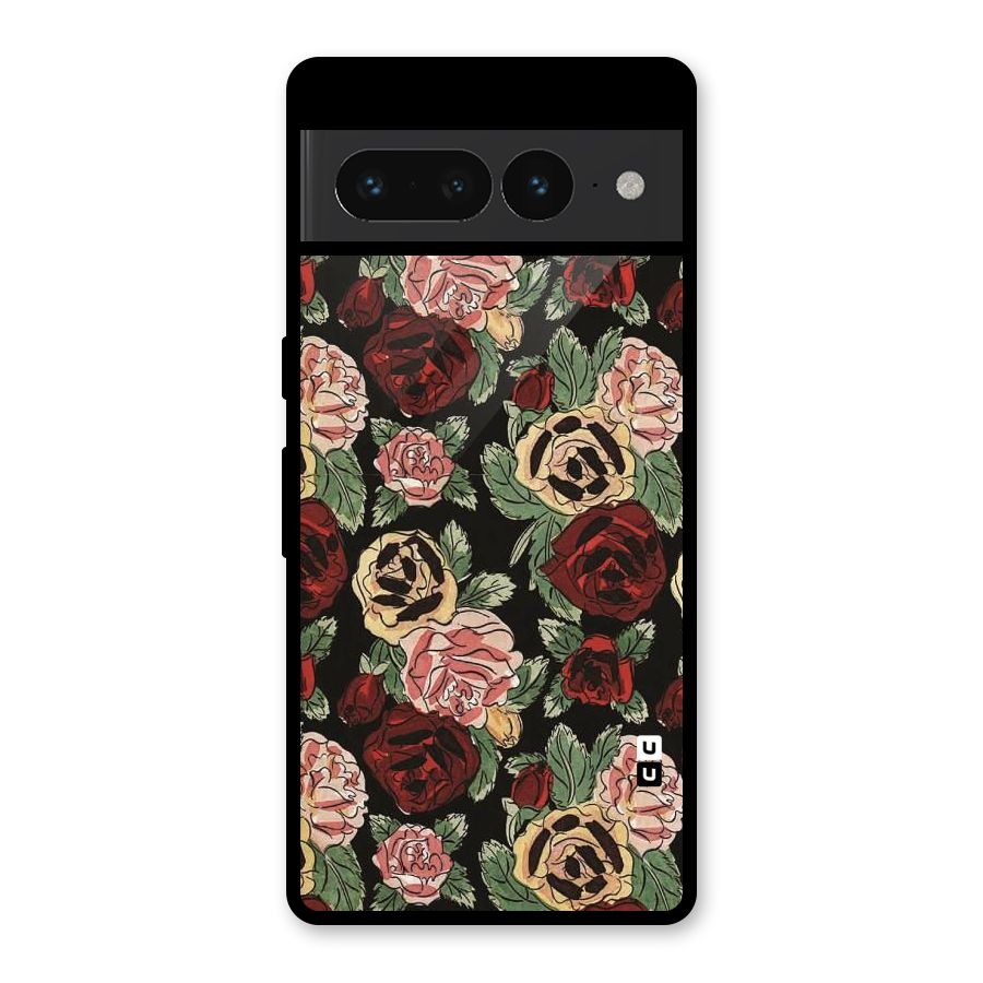 Dark Pastel Flowers Glass Back Case for Google Pixel 7 Pro