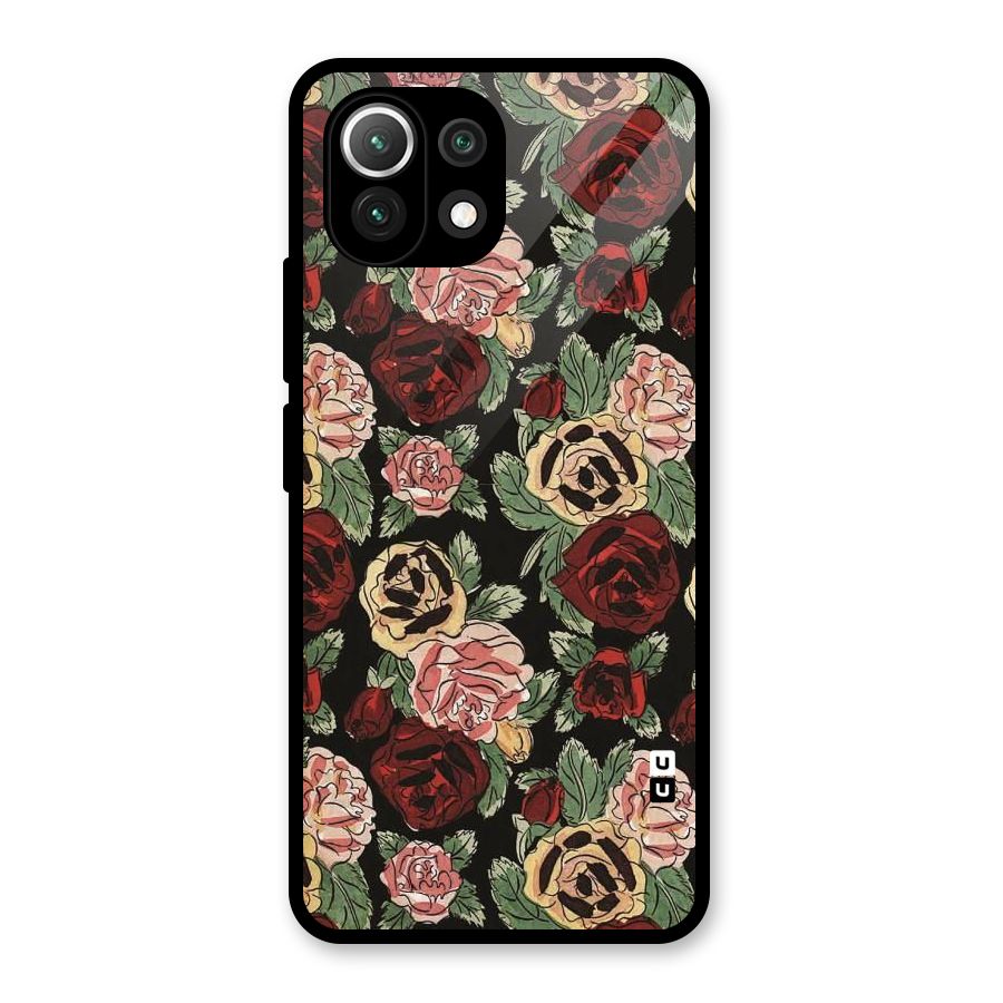 Dark Pastel Flowers Glass Back Case for Mi 11 Lite
