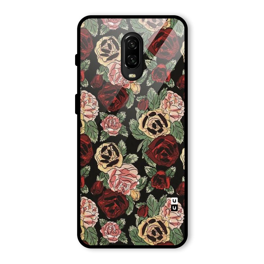 Dark Pastel Flowers Glass Back Case for OnePlus 6T