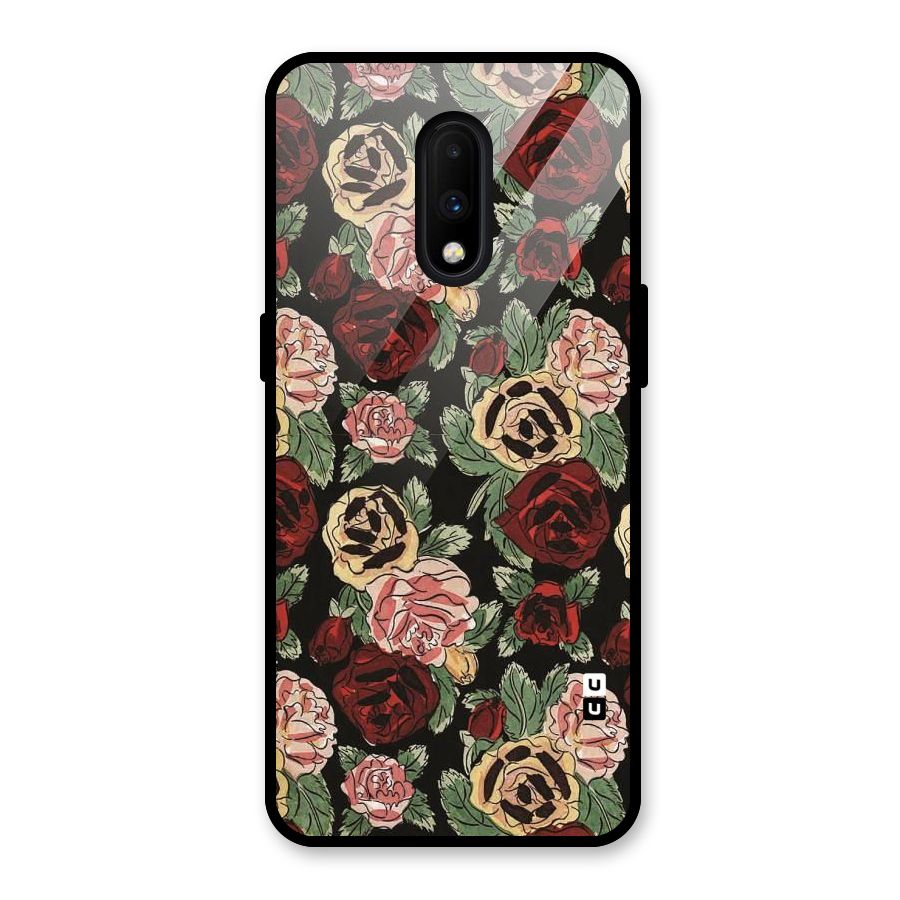 Dark Pastel Flowers Glass Back Case for OnePlus 7