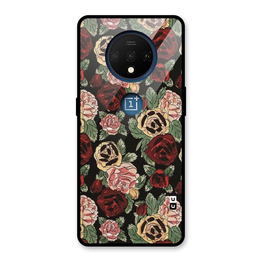 Dark Pastel Flowers Glass Back Case for OnePlus 7T