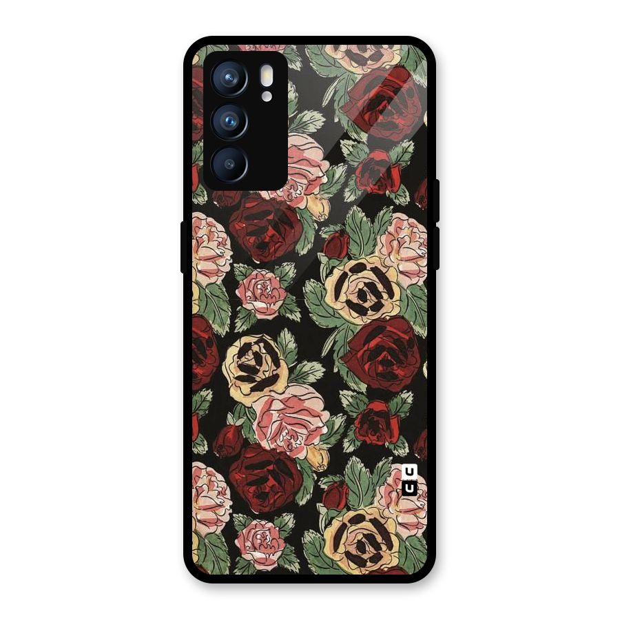 Dark Pastel Flowers Glass Back Case for Oppo Reno6 5G
