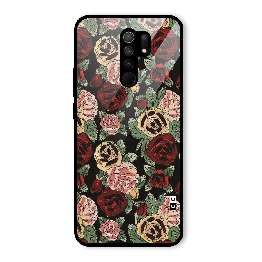 Dark Pastel Flowers Glass Back Case for Poco M2
