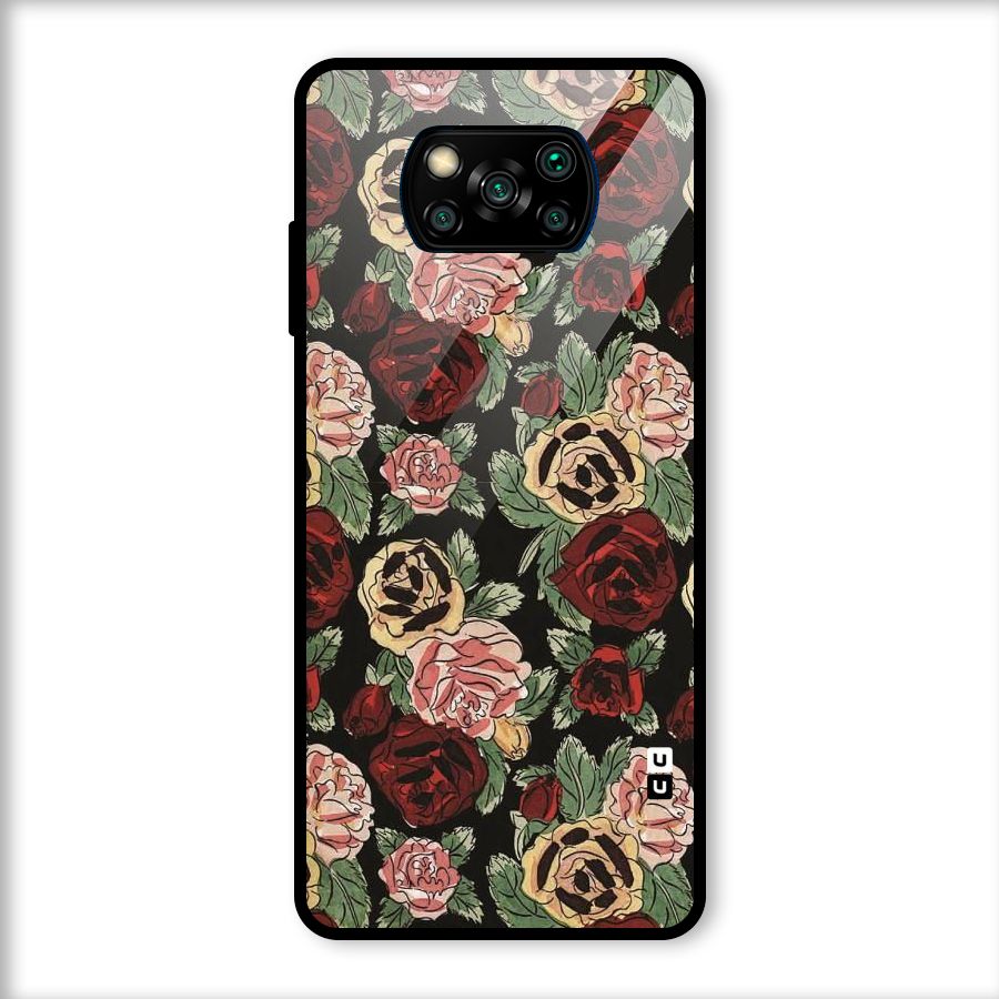 Dark Pastel Flowers Glass Back Case for Poco X3