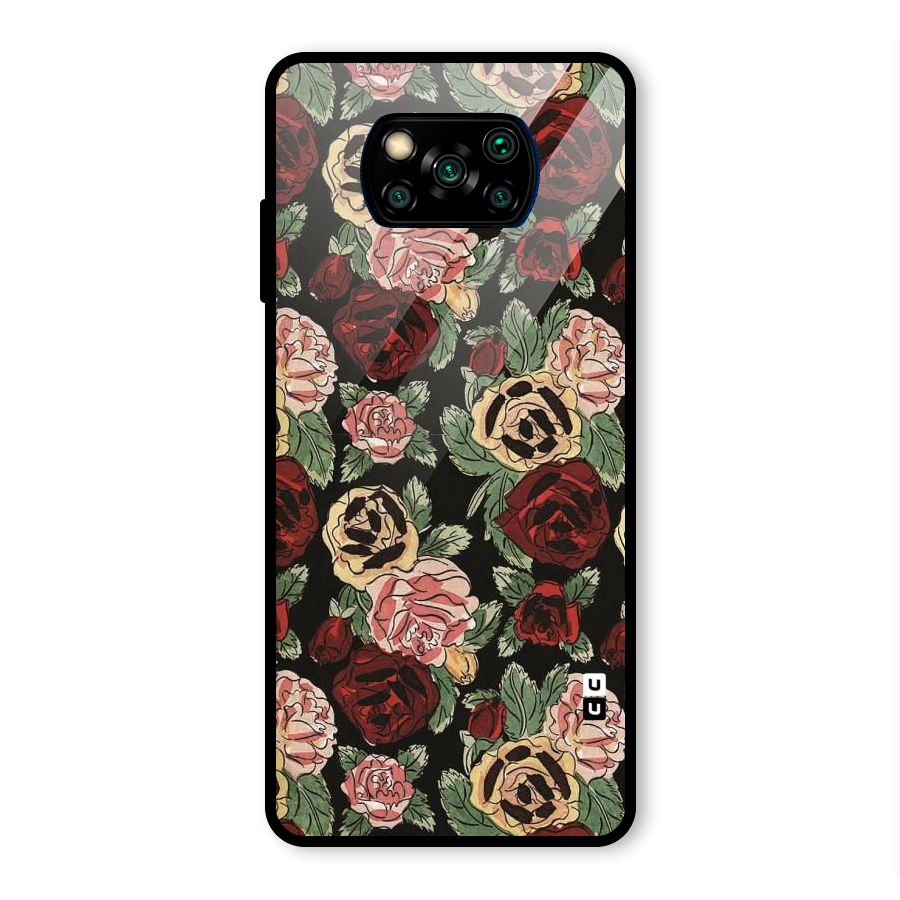 Dark Pastel Flowers Glass Back Case for Poco X3 Pro
