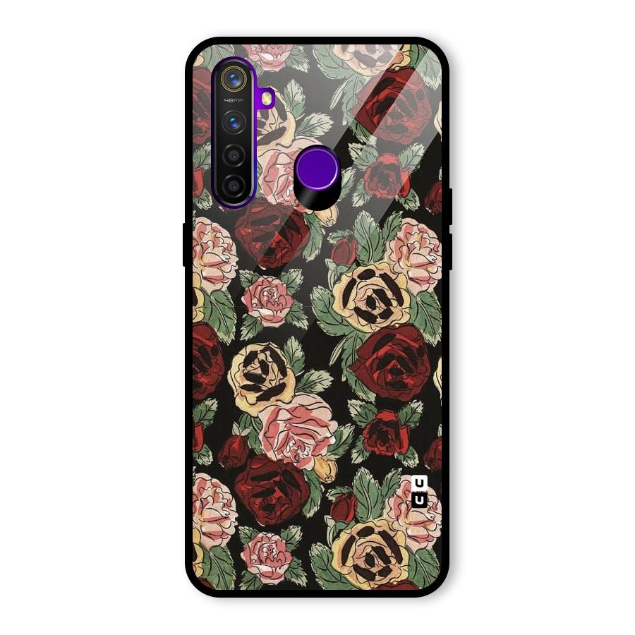 Dark Pastel Flowers Glass Back Case for Realme 5 Pro