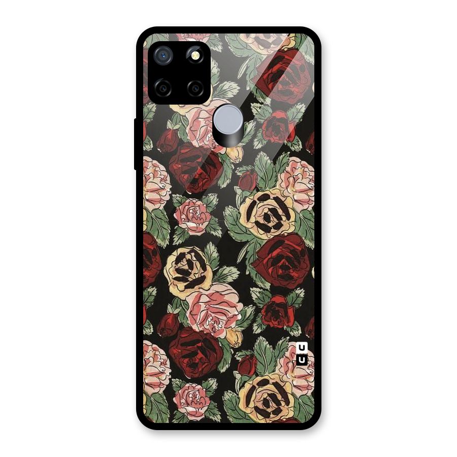 Dark Pastel Flowers Glass Back Case for Realme C12