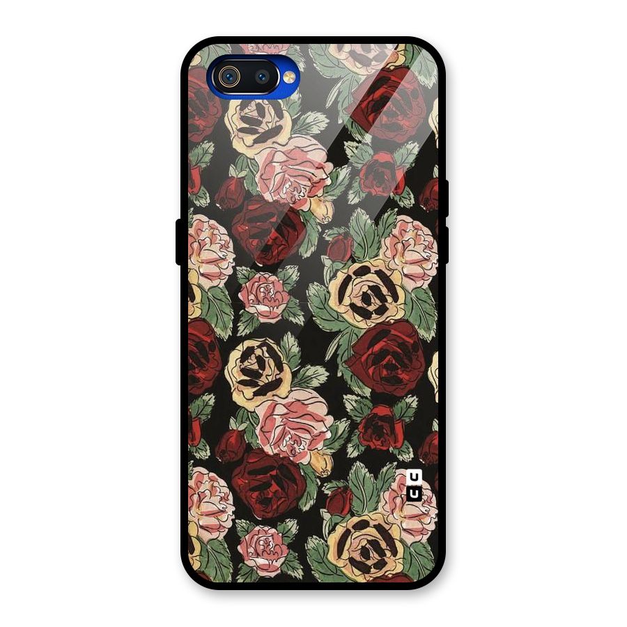 Dark Pastel Flowers Glass Back Case for Realme C2