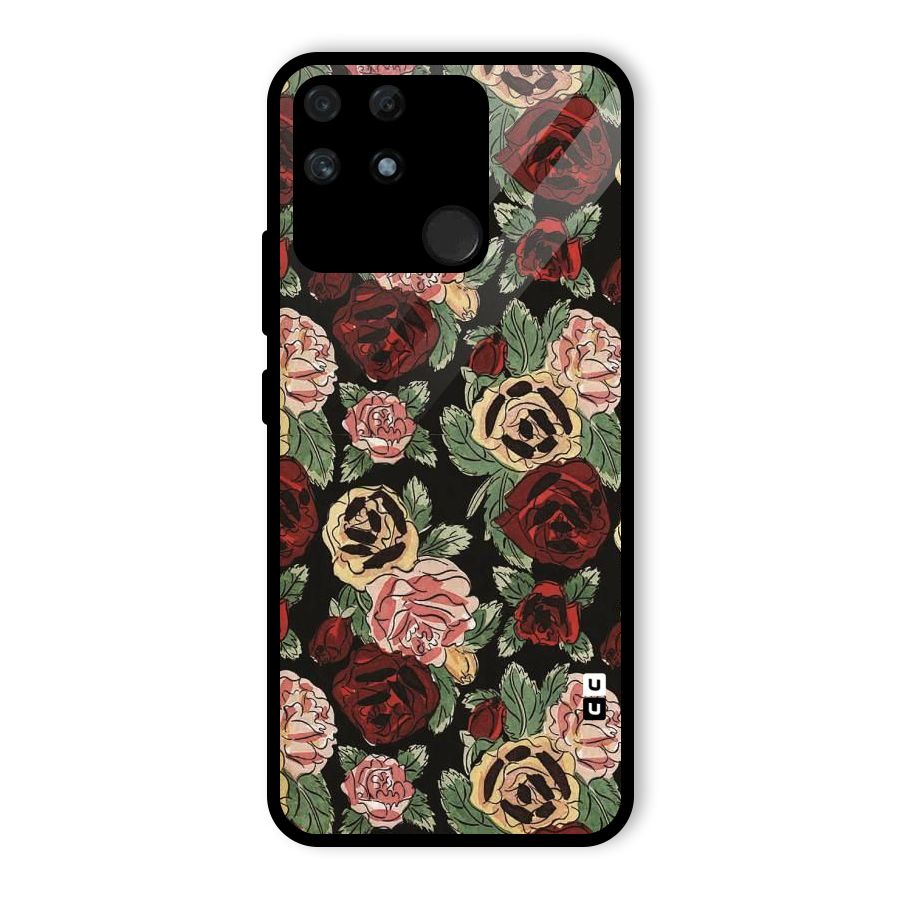 Dark Pastel Flowers Glass Back Case for Realme Narzo 50A