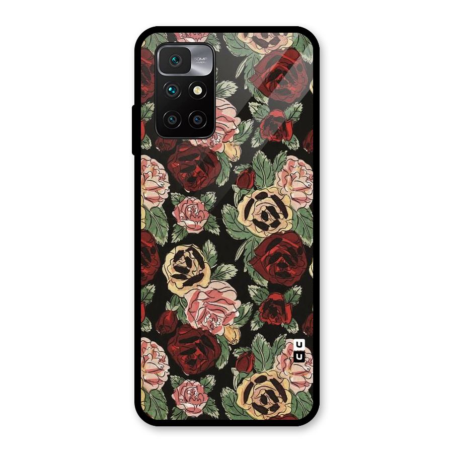 Dark Pastel Flowers Glass Back Case for Redmi 10 Prime