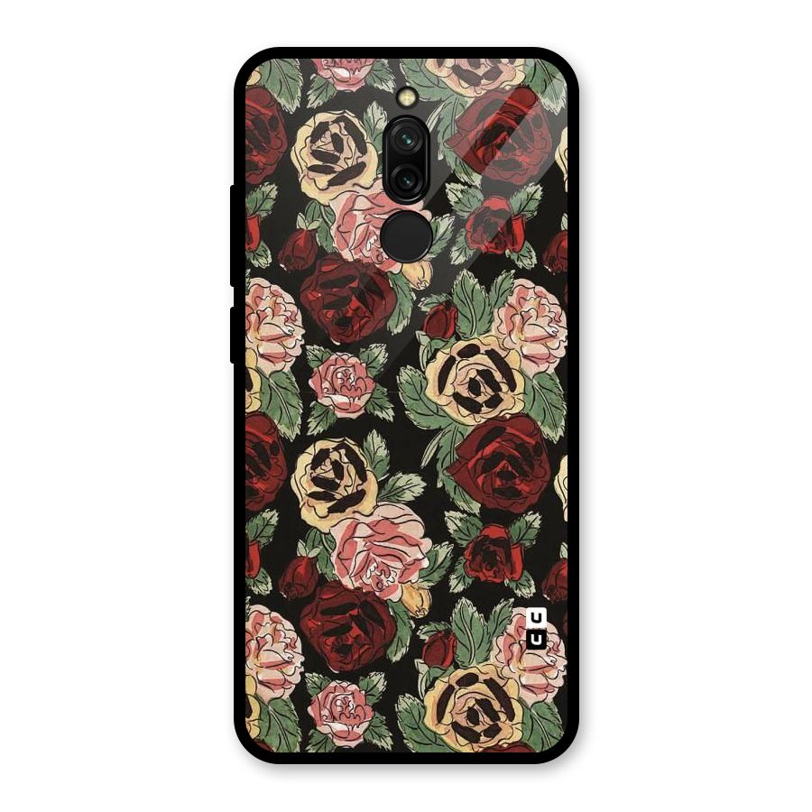 Dark Pastel Flowers Glass Back Case for Redmi 8