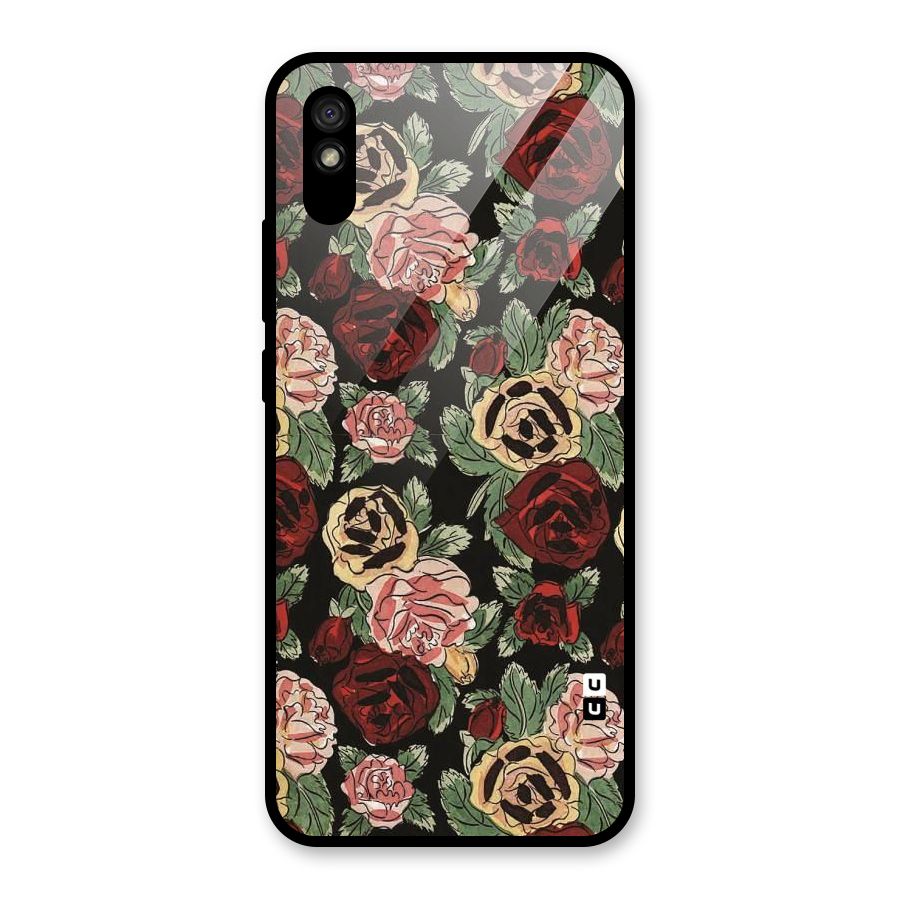 Dark Pastel Flowers Glass Back Case for Redmi 9i