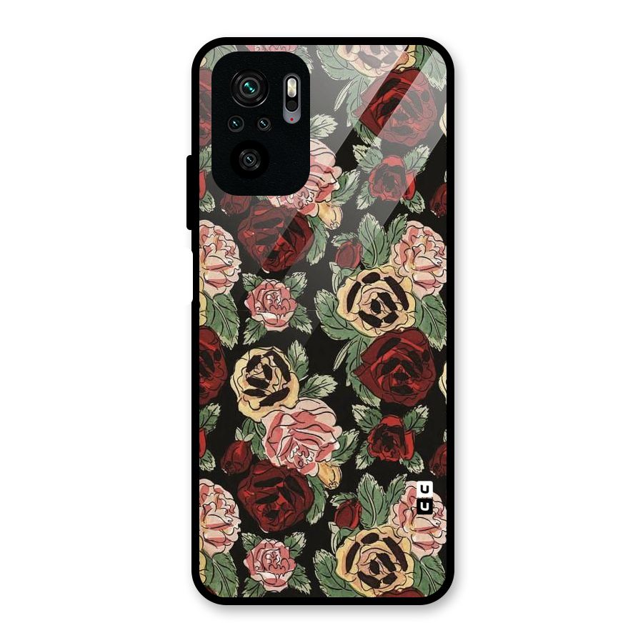 Dark Pastel Flowers Glass Back Case for Redmi Note 10S