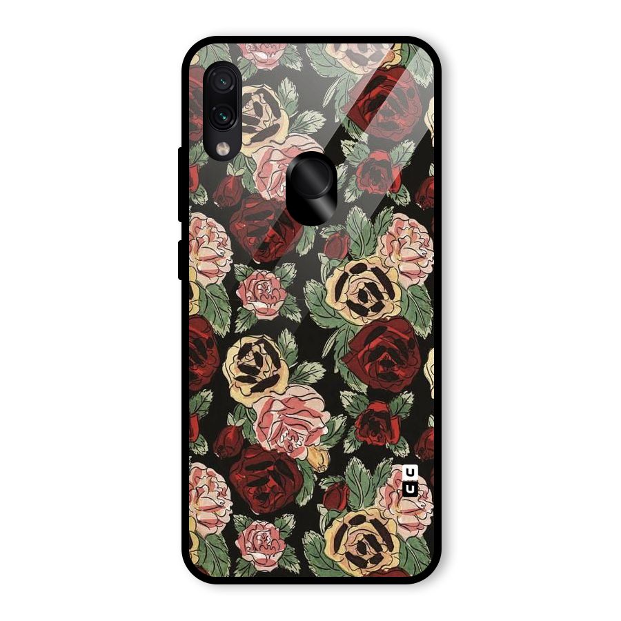 Dark Pastel Flowers Glass Back Case for Redmi Note 7S