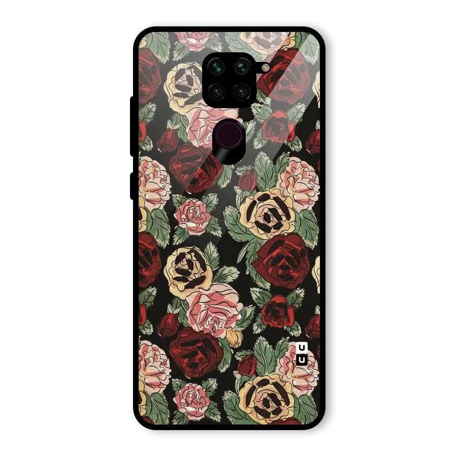 Dark Pastel Flowers Glass Back Case for Redmi Note 9