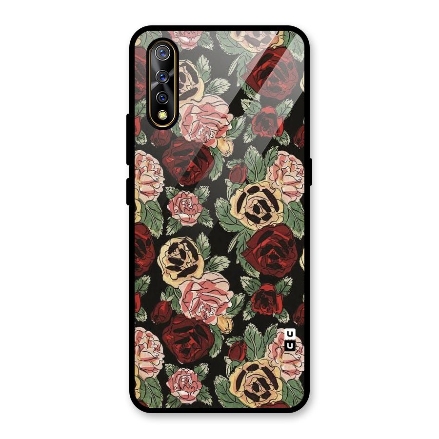 Dark Pastel Flowers Glass Back Case for Vivo S1