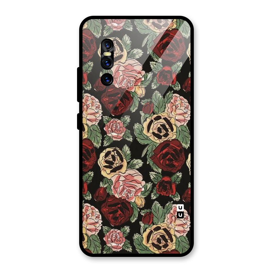 Dark Pastel Flowers Glass Back Case for Vivo V15 Pro