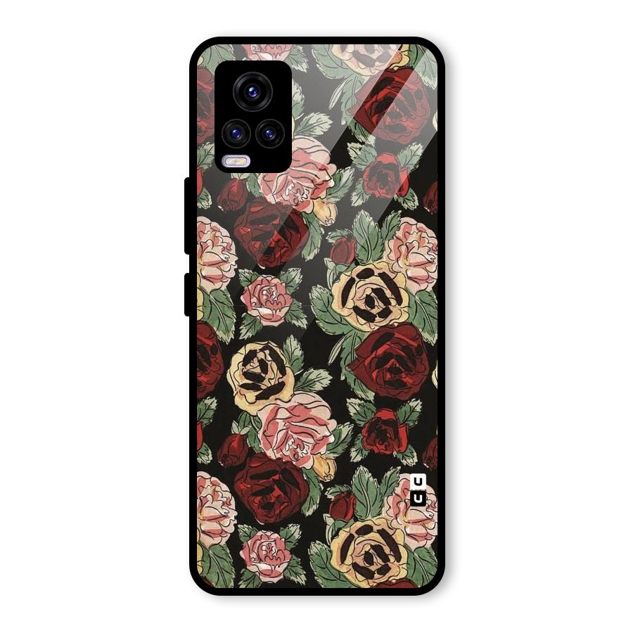 Dark Pastel Flowers Glass Back Case for Vivo V20