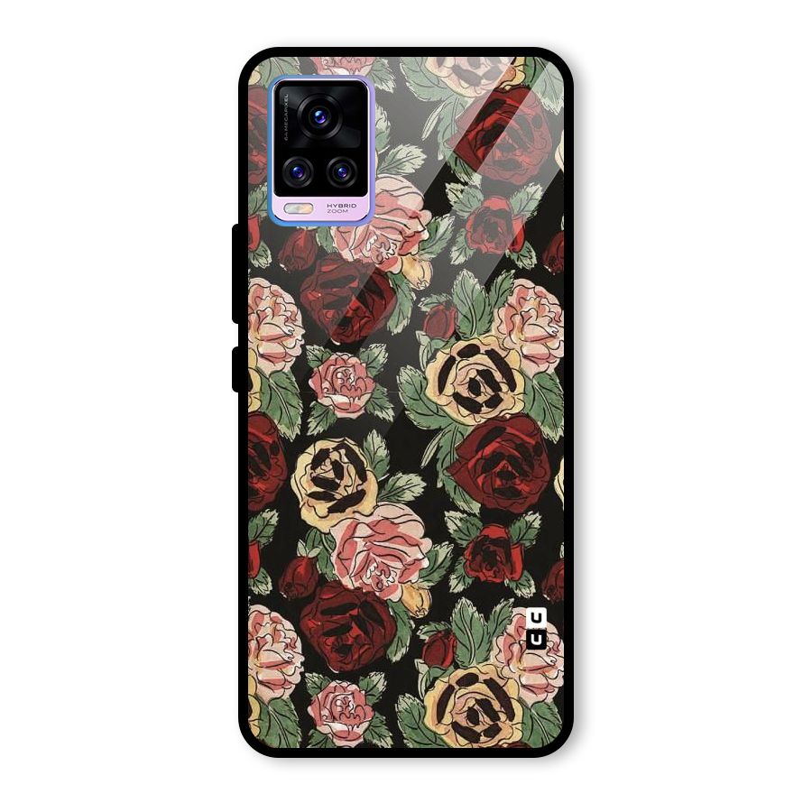 Dark Pastel Flowers Glass Back Case for Vivo V20 Pro