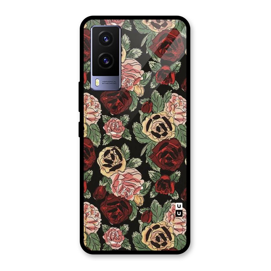 Dark Pastel Flowers Glass Back Case for Vivo V21e 5G
