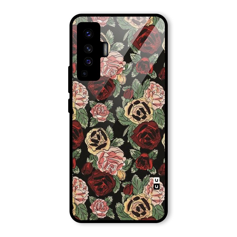 Dark Pastel Flowers Glass Back Case for Vivo X50