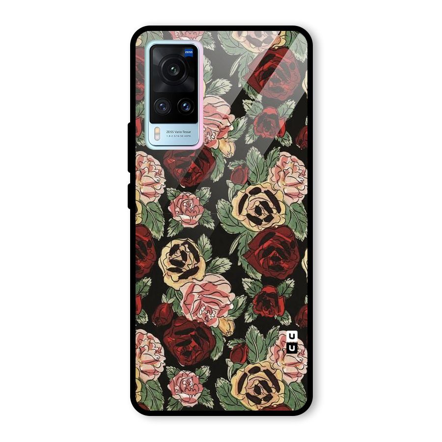 Dark Pastel Flowers Glass Back Case for Vivo X60