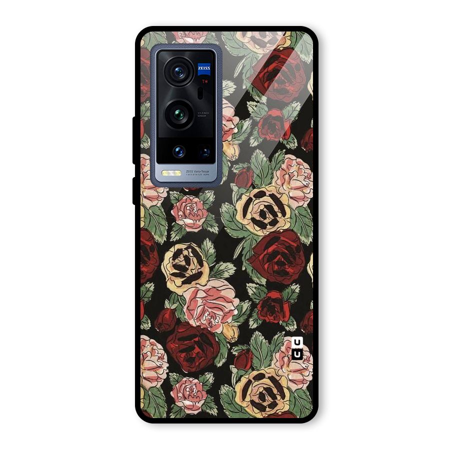 Dark Pastel Flowers Glass Back Case for Vivo X60 Pro Plus