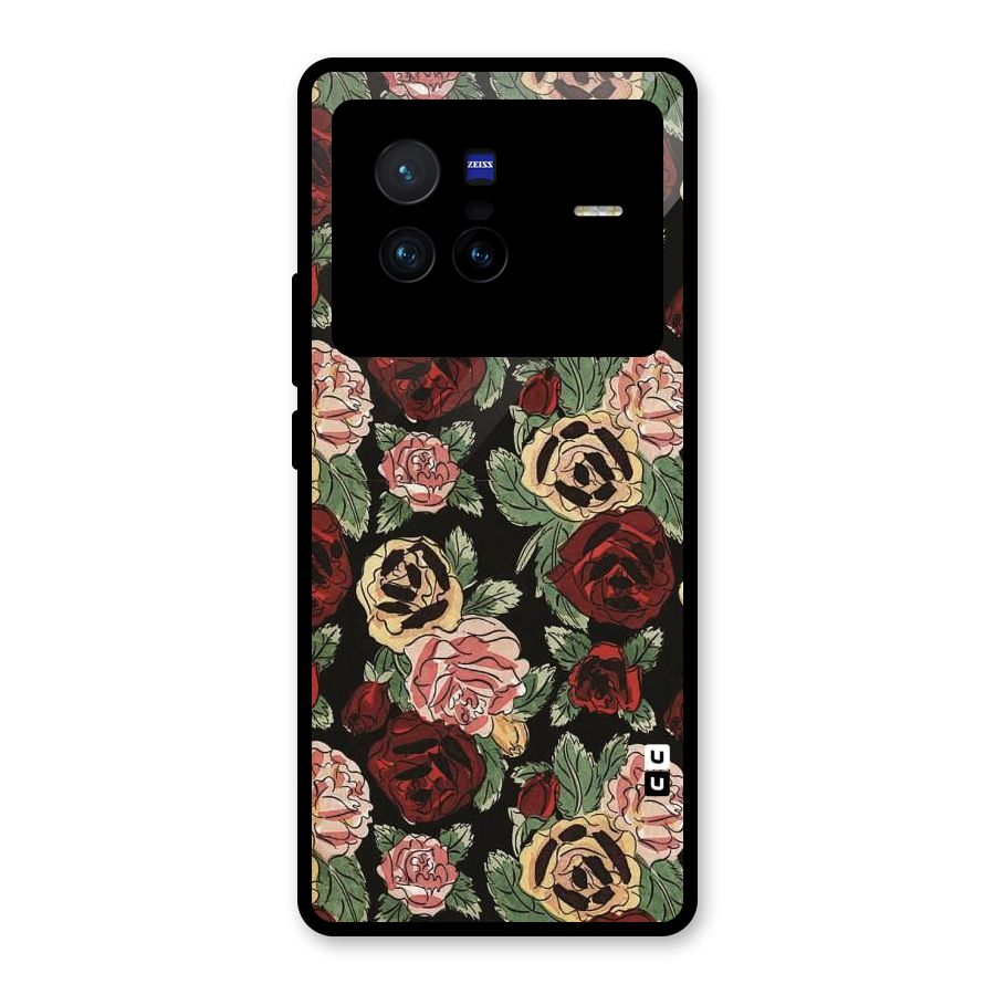 Dark Pastel Flowers Glass Back Case for Vivo X80
