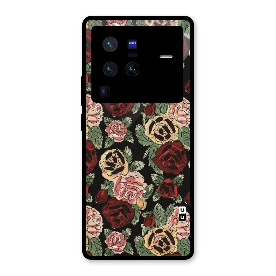 Dark Pastel Flowers Glass Back Case for Vivo X80 Pro