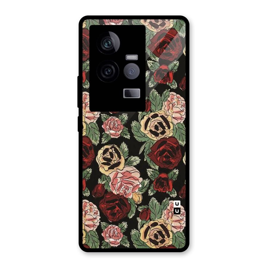 Dark Pastel Flowers Glass Back Case for Vivo iQOO 11 5G