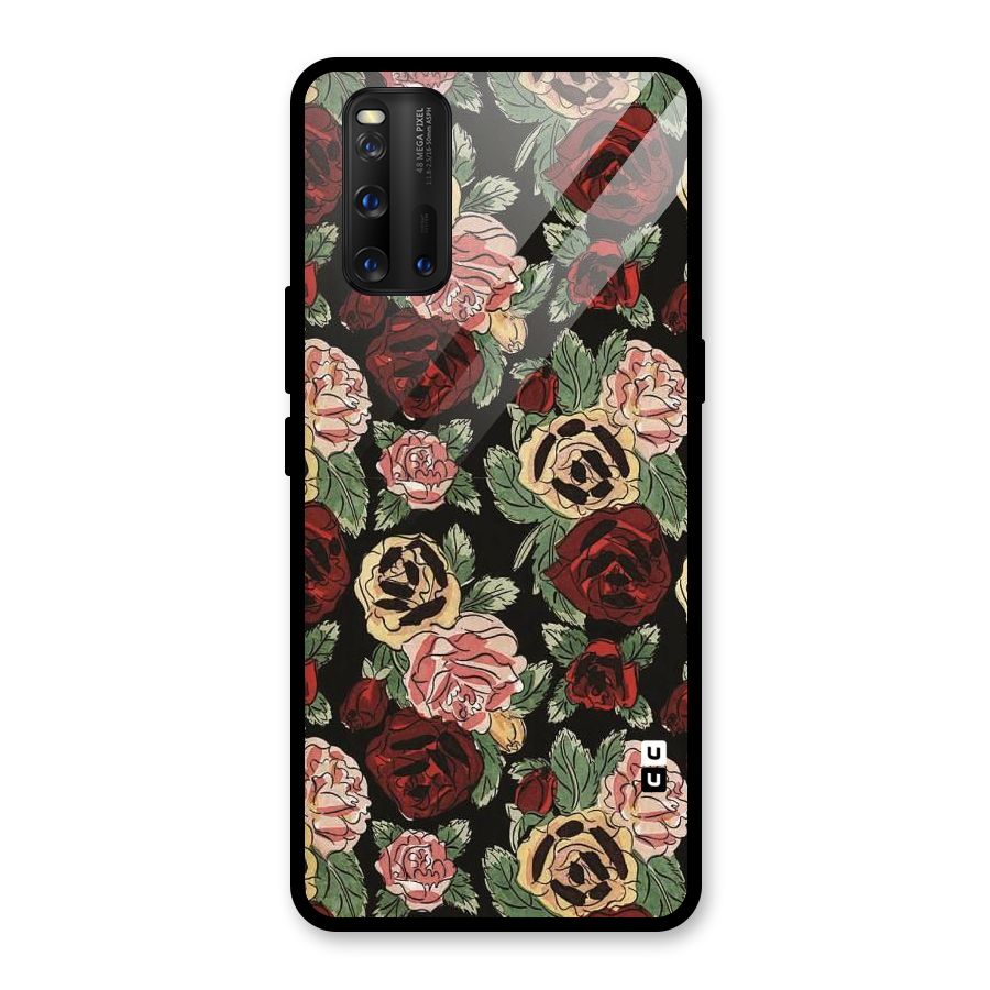 Dark Pastel Flowers Glass Back Case for Vivo iQOO 3