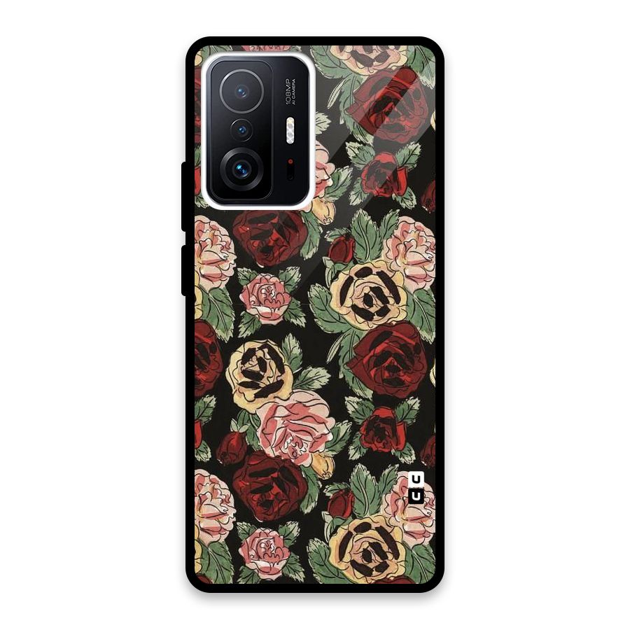 Dark Pastel Flowers Glass Back Case for Xiaomi 11T Pro