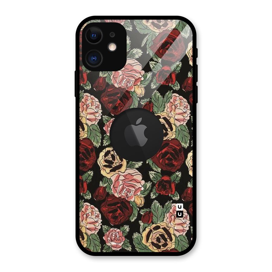Dark Pastel Flowers Glass Back Case for iPhone 11 Logo Cut