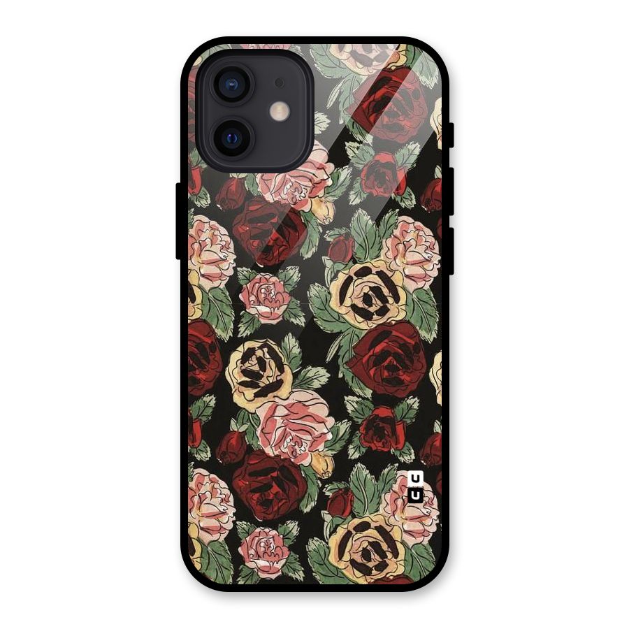 Dark Pastel Flowers Glass Back Case for iPhone 12