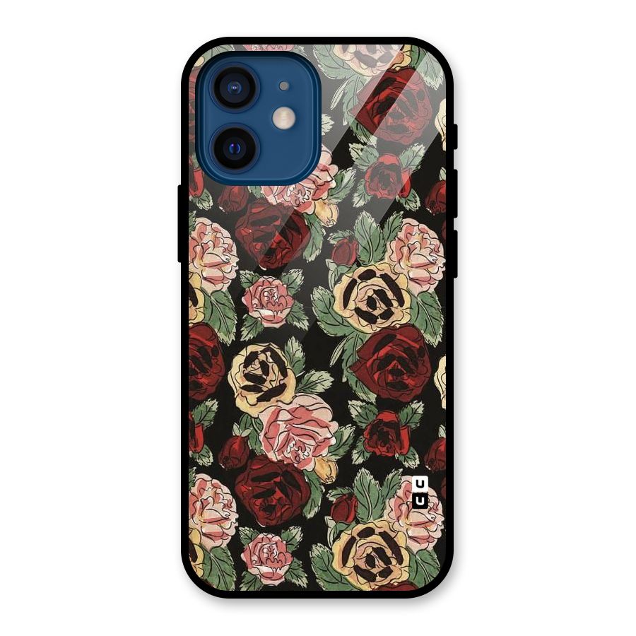 Dark Pastel Flowers Glass Back Case for iPhone 12 Mini