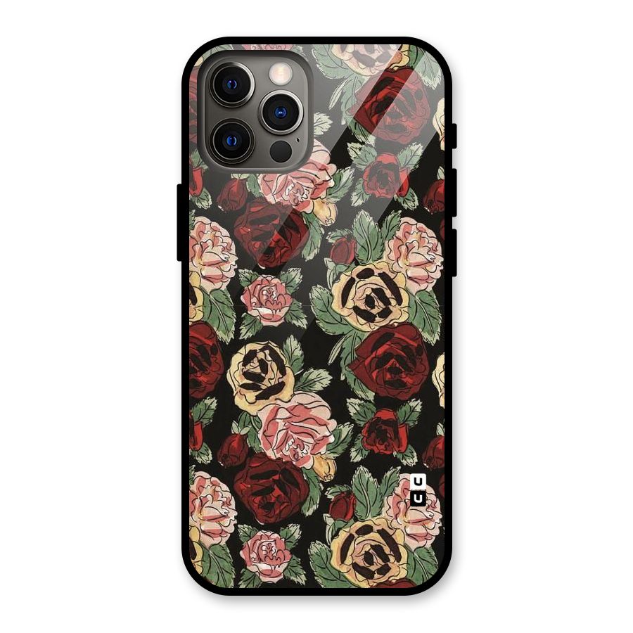 Dark Pastel Flowers Glass Back Case for iPhone 12 Pro